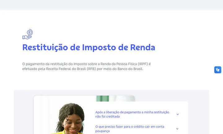 Página de restituição do Imposto de Renda no site do Banco do Brasil