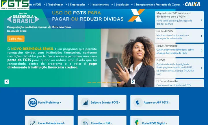 Site oficial do FGTS, da Caixa