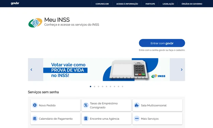 Tela de acesso ao Meu INSS